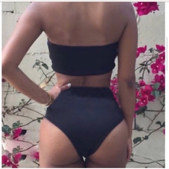 Army green // Black strapless high waisted bikini - Picture 3 of 4